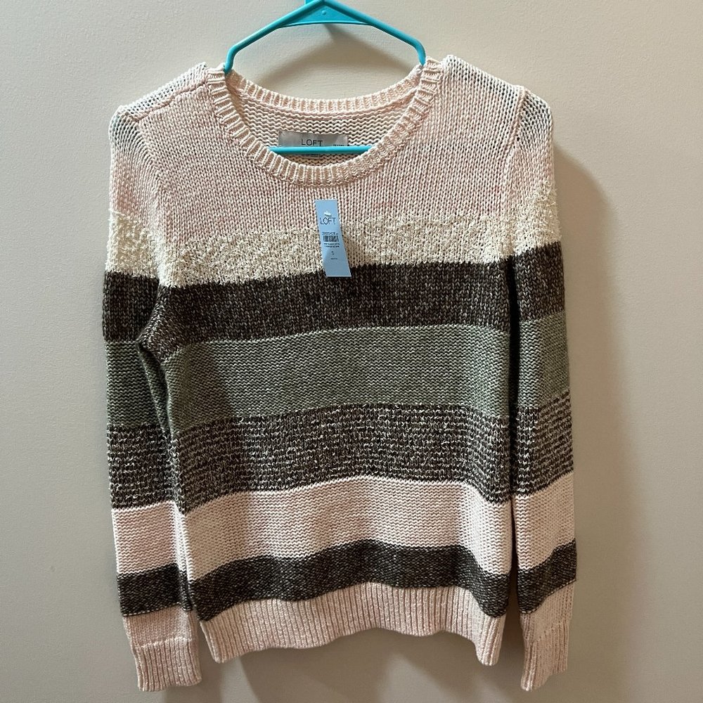 Loft - Pink Green Brown Tan Stripe Sweater - NWT